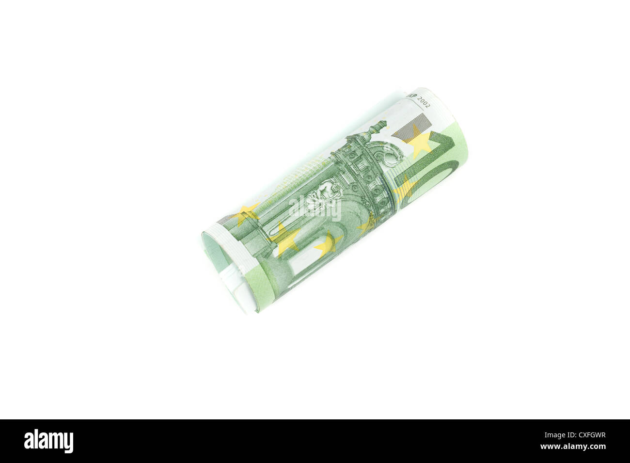 Roll of one hundred euro banknotes on the white background Stock Photo ...