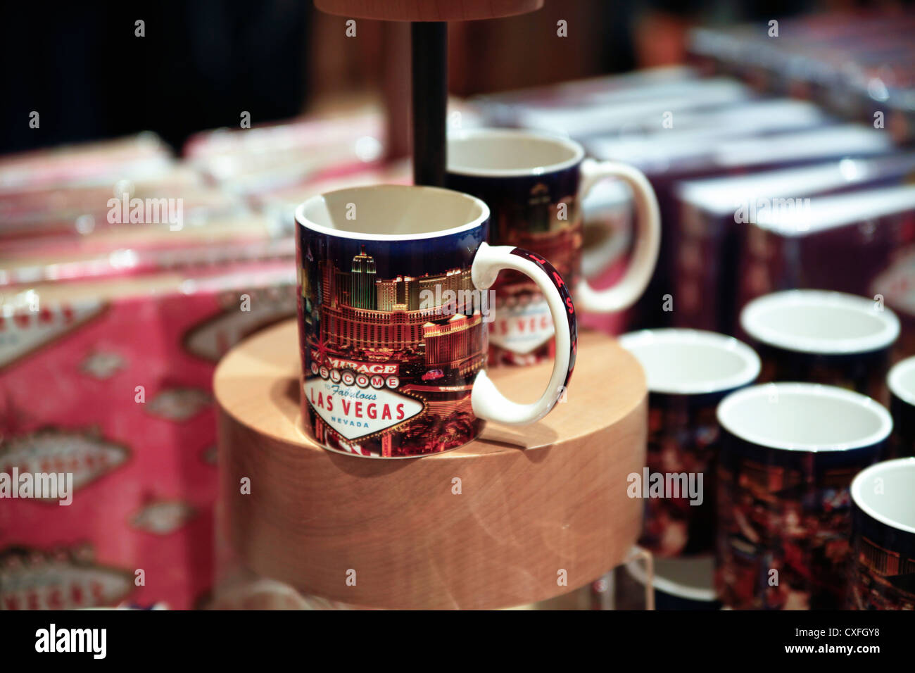 Souvenir Mugs Display in a Las Vegas, Nevada, USA, Gift Shop Stock Photo