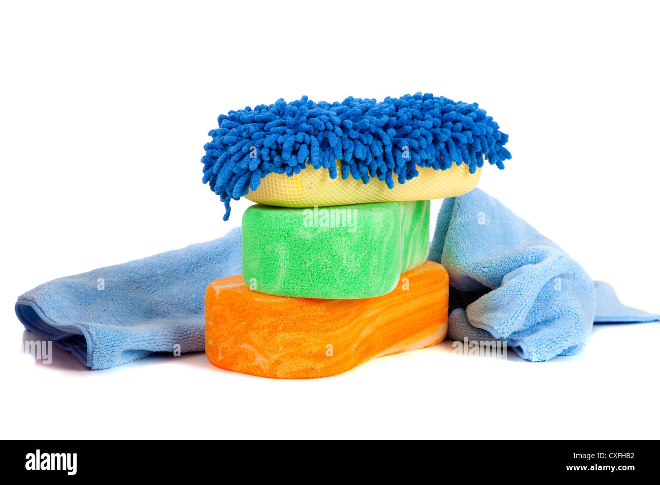 A blue chami with sponges on a white background Stock Photo