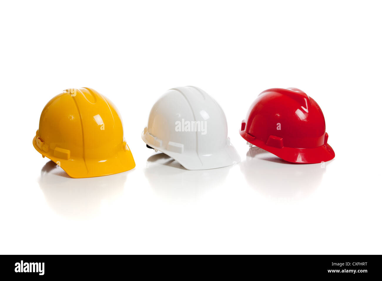 red hard hats construction