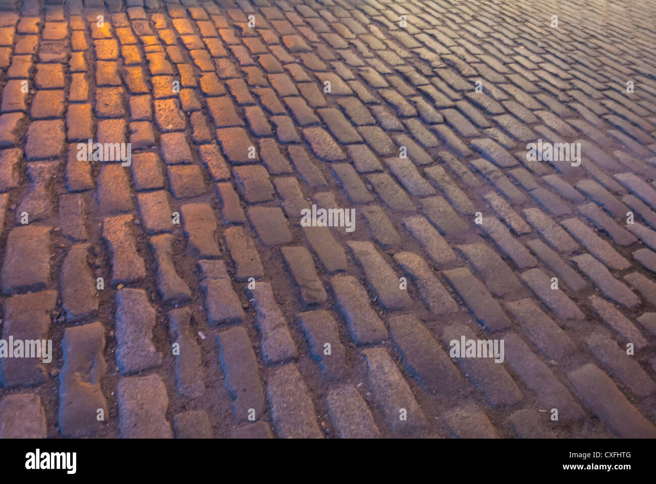 New York City, NY, USA, Detail, Texture, DUMBO Street Scene, Cobble Stone, at night, Brooklyn Stock Photo