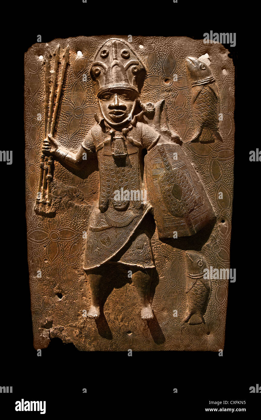 Warrior and Fish 16th–17th century Nigeria Court of Benin Culture Edo peoples Brass 45 cm Africa Stock Photo