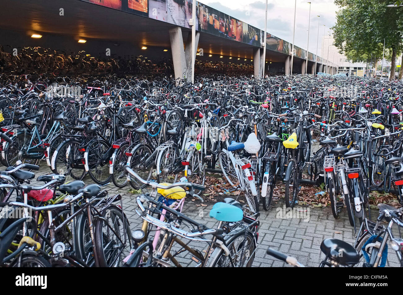 bicycles outside Tilburg train station in southern netherlands. Stock Photo