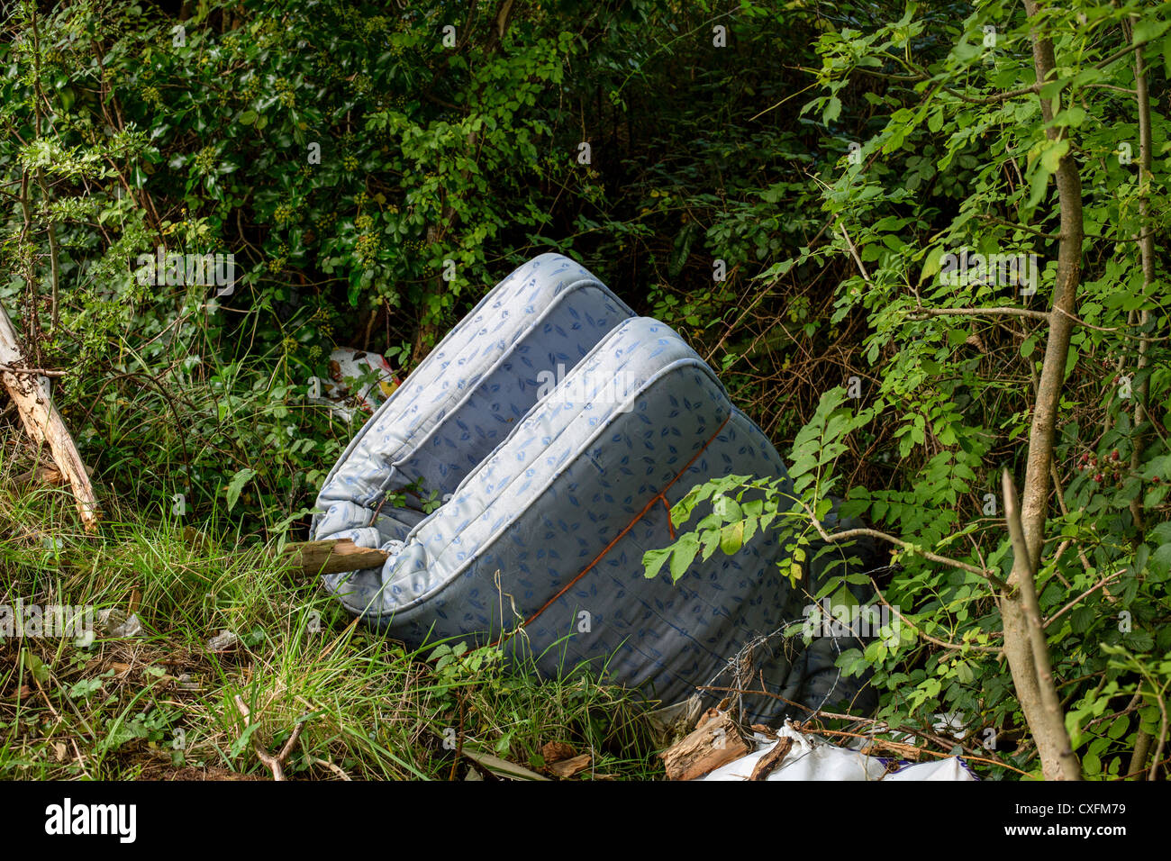 Illegal dumping of waste on a country lane Stock Photo