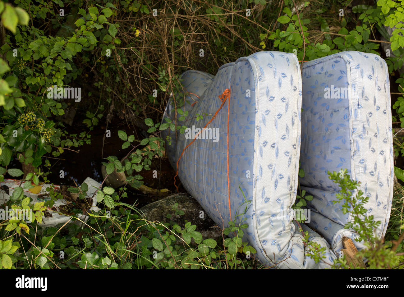 Illegal dumping of waste on a country lane Stock Photo