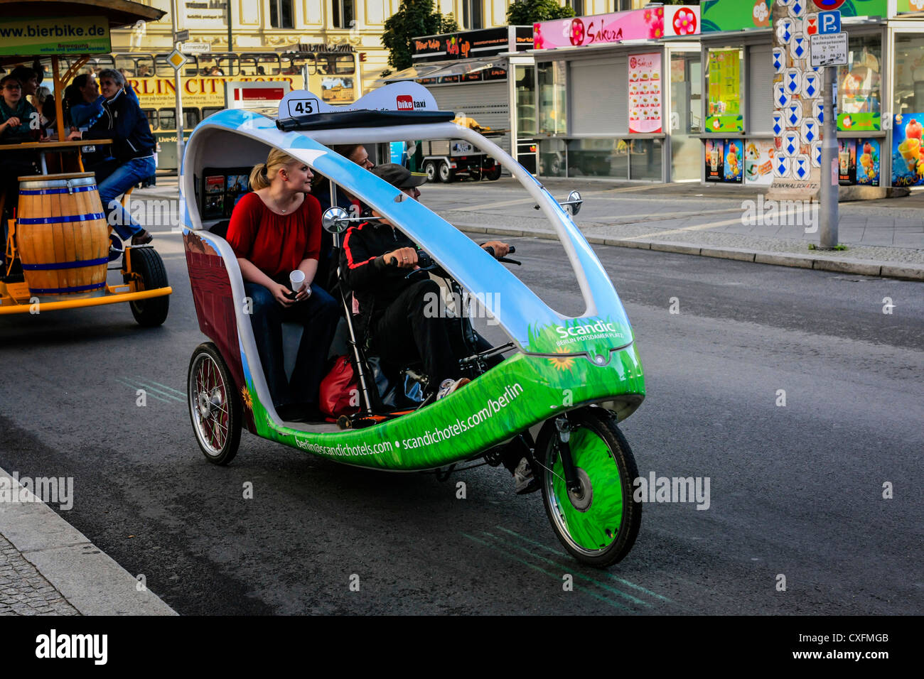 Eco-friendly Tricycle taxi or Pedicab in Berlin Stock Photo