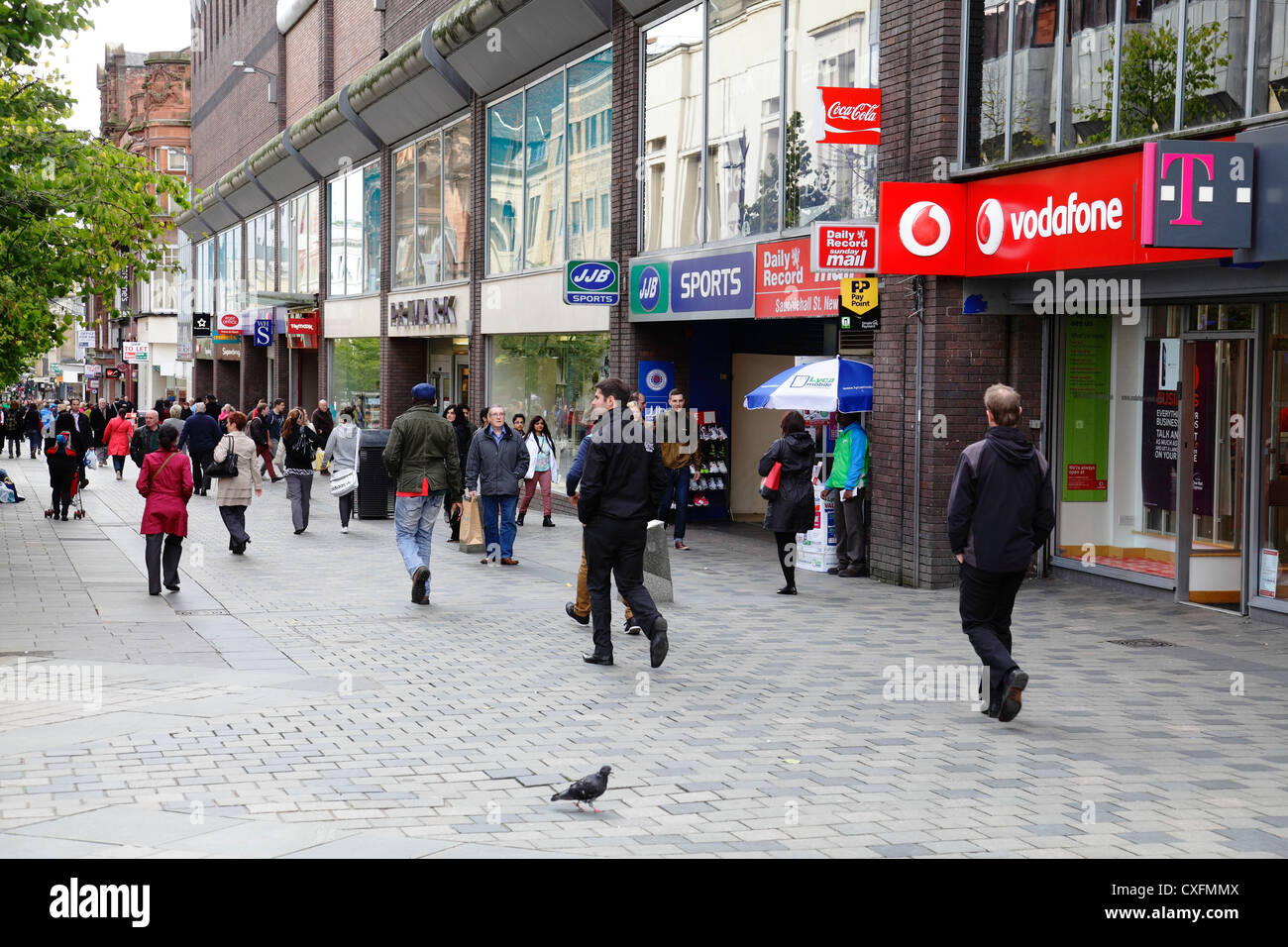 Sauchiehall Street Glasgow, pedestrians walking in the shopping precinct in the city centre