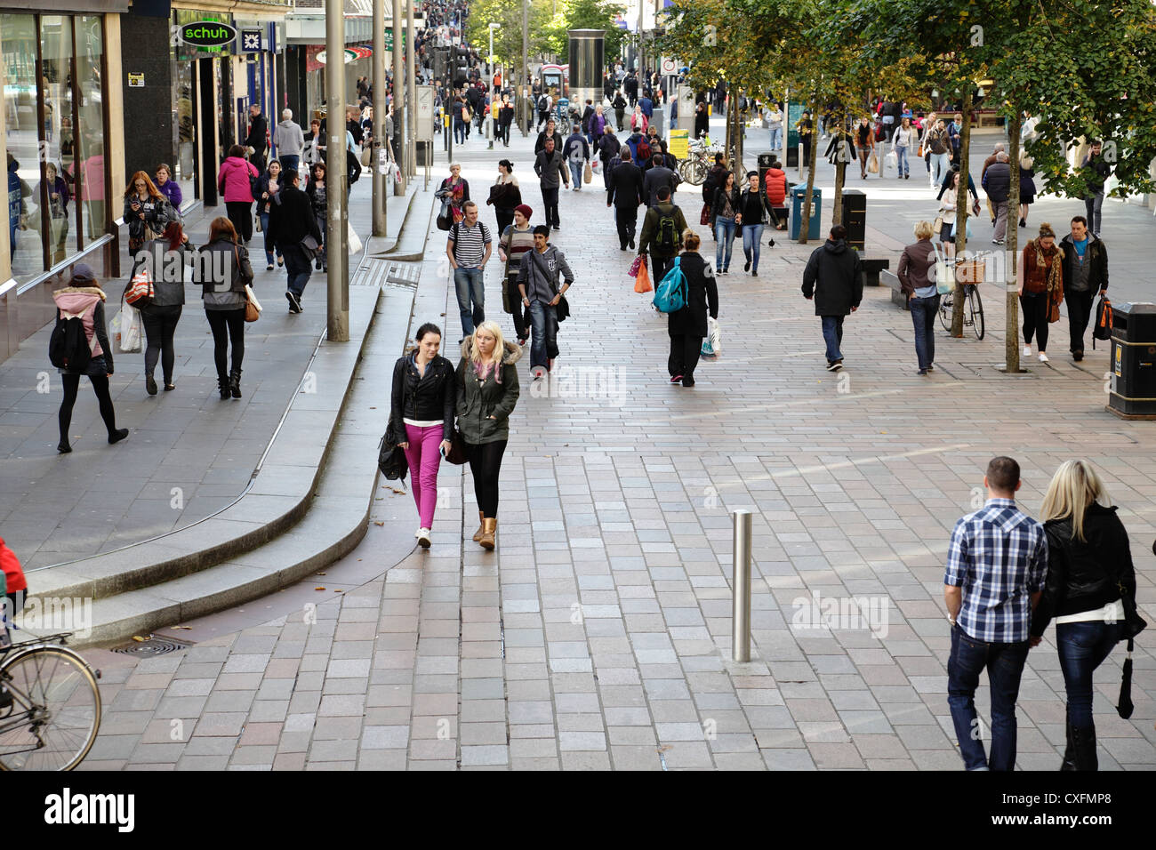 Sauchiehall Street Glasgow, people walking in the shopping precinct in