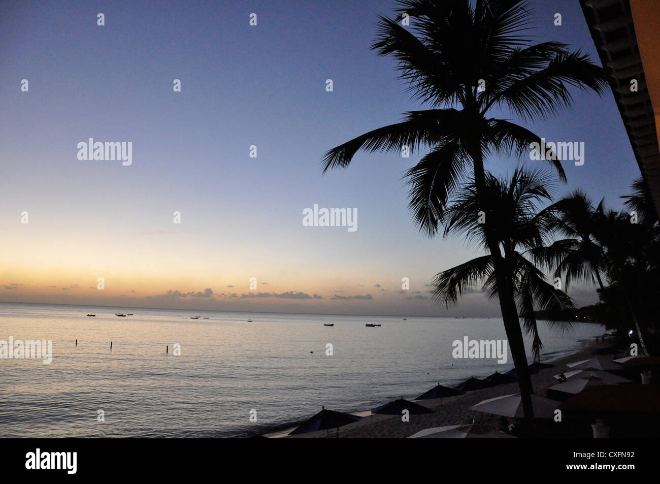 Summer night sky over sea,Barbados, Royal Pavilion Stock Photo