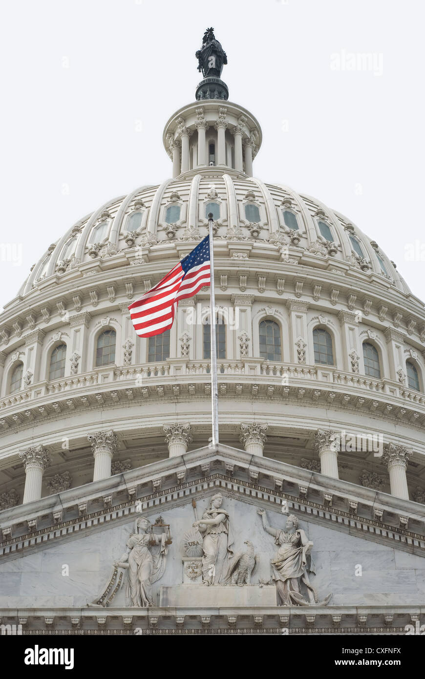 Dome from the East Portico of United States Capitol in Washington Stock Photo