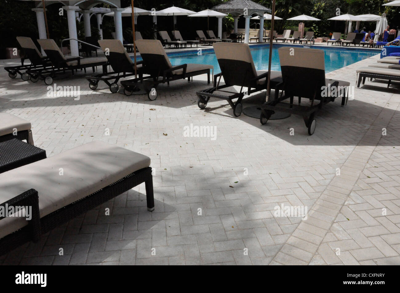 Royal Pavilion Barbados pool area vacation blissful Stock Photo