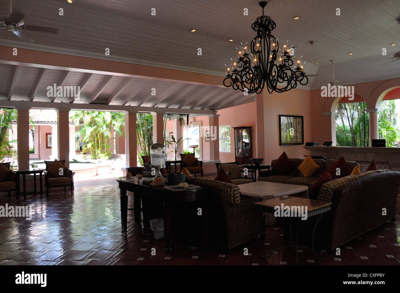 Royal Pavilion Hotel Barbados reception interior Stock Photo