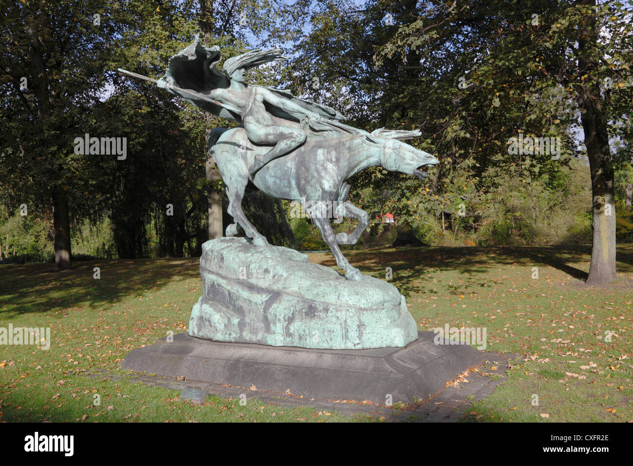 The Valkyrie bronze statue in Churchill Park at Groenningen in Copenhagen, Denmark. Female figure in Norse mythology. Stock Photo