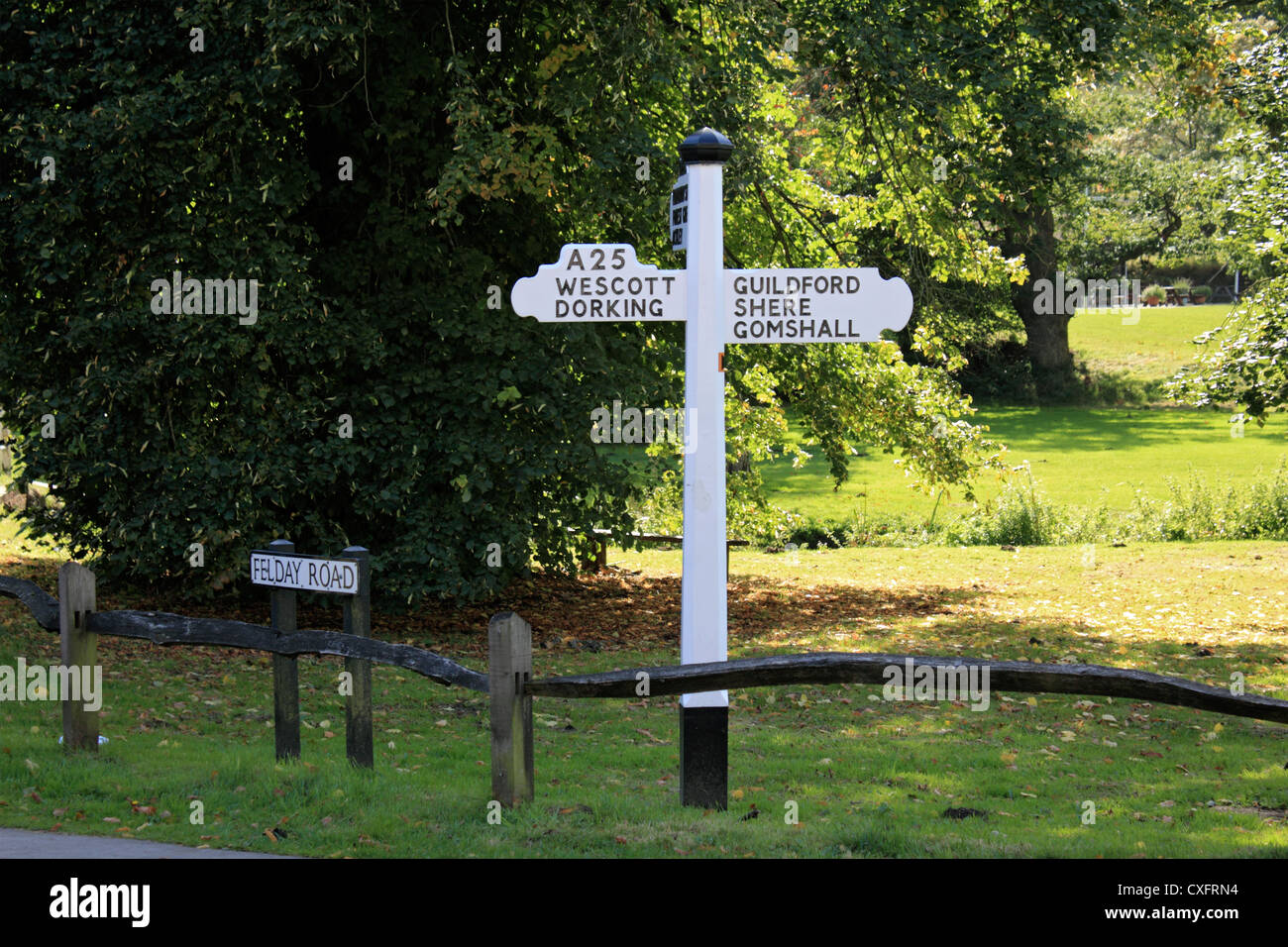Wooden road sign Abinger Hammer near Dorking Surrey England UK Stock ...