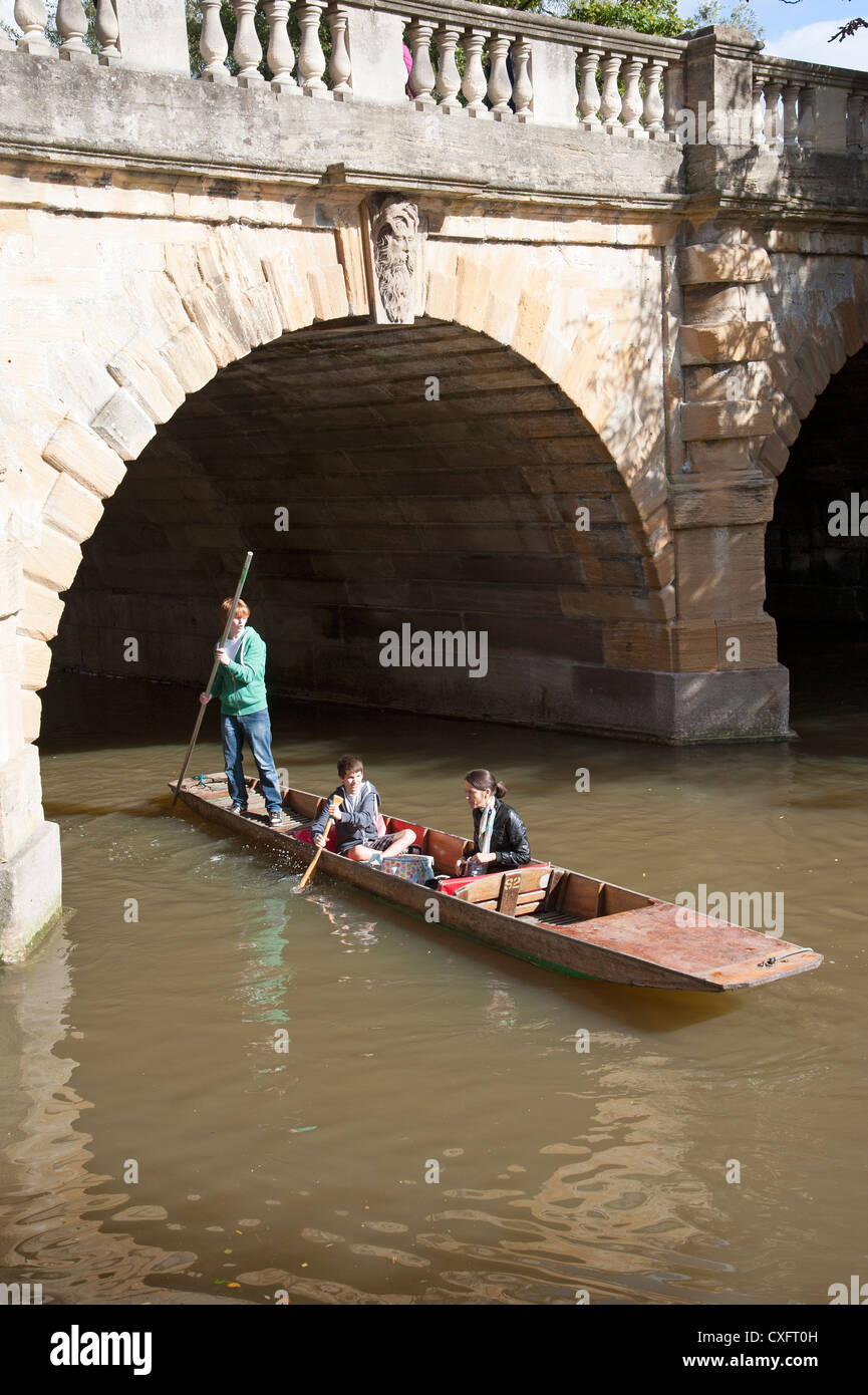 Punting on River Cherwell in Oxford England UK at Magdalen Bridge Stock Photo