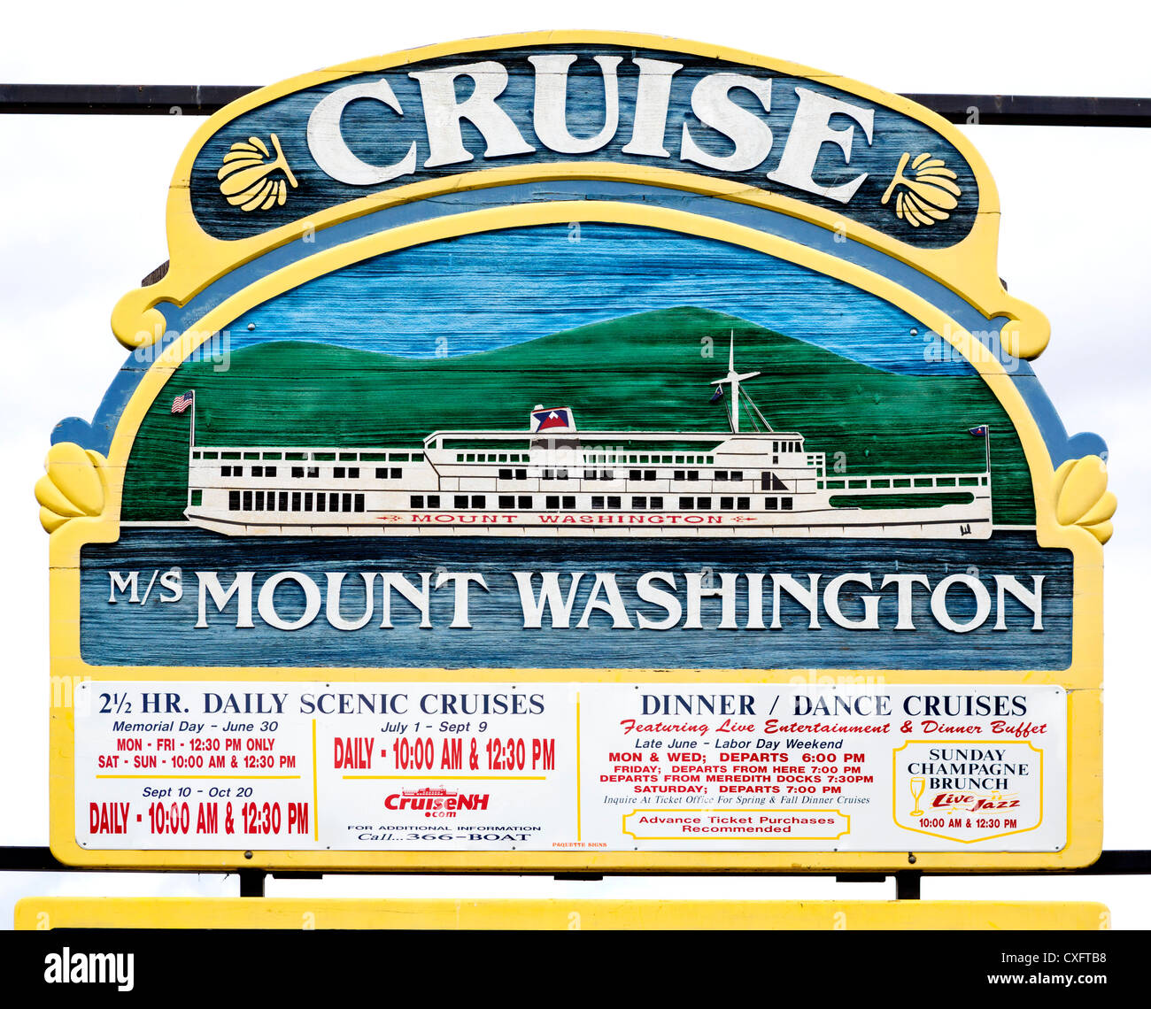 Sign for Mount Washington lake cruises in Weirs Beach, Lake