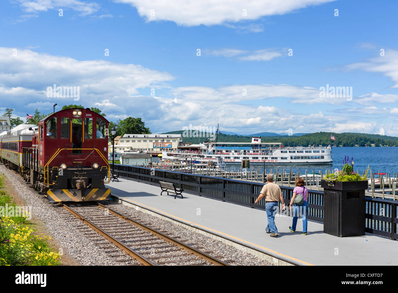 Lakeside Train Ride With Mount Washington Cruise Boat Behind Weirs Beach Lake Winnipesaukee Lakes Region New Hampshire Usa Stock Photo Alamy