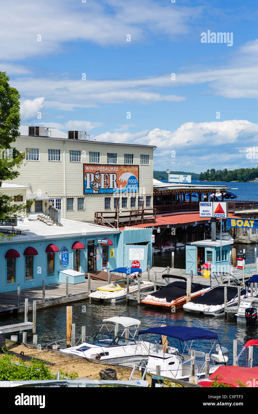 The pier and harbor in Weirs Beach, Lakes Region, New Hampshire, USA