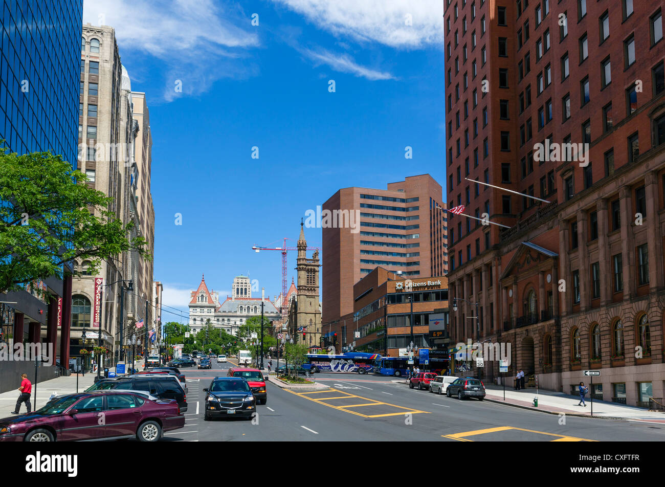 View down State Street looking towards the State Capitol, Albany, New York State, USA Stock Photo