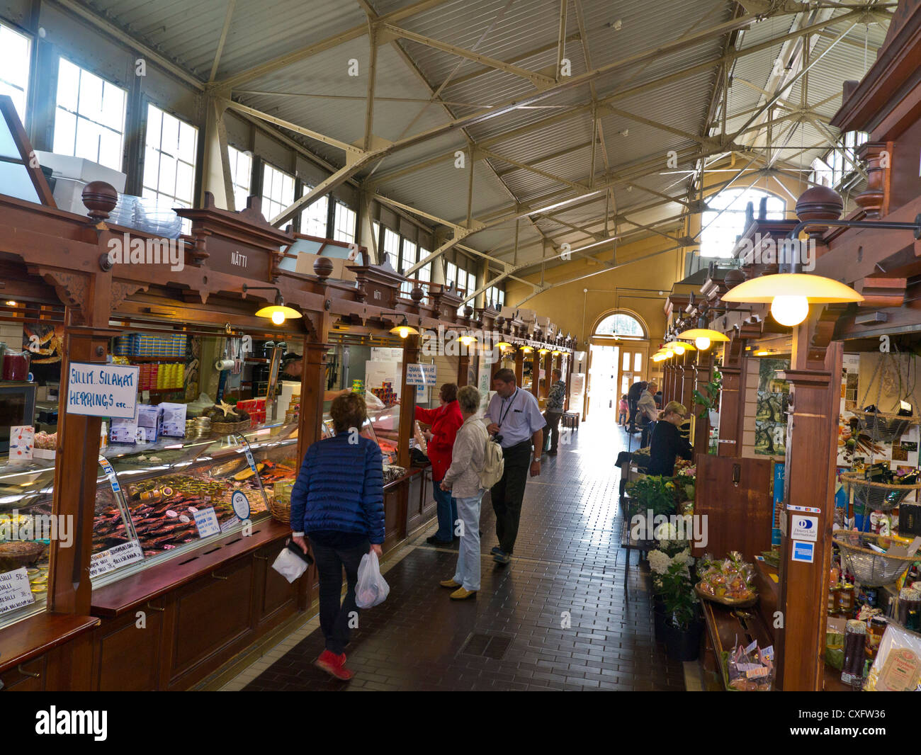 HELSINKI MARKET The Old Market Hall (Kauppahalli) with an extensive range of exotic local Finnish foods and products Helsinki Harbour Finland Stock Photo