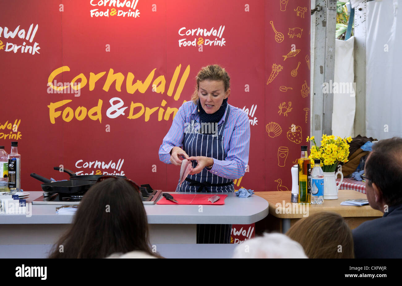 A Chef at a cookery demonstration during  the Cornwall food and drink festival in Truro, Cornwall, UK Stock Photo