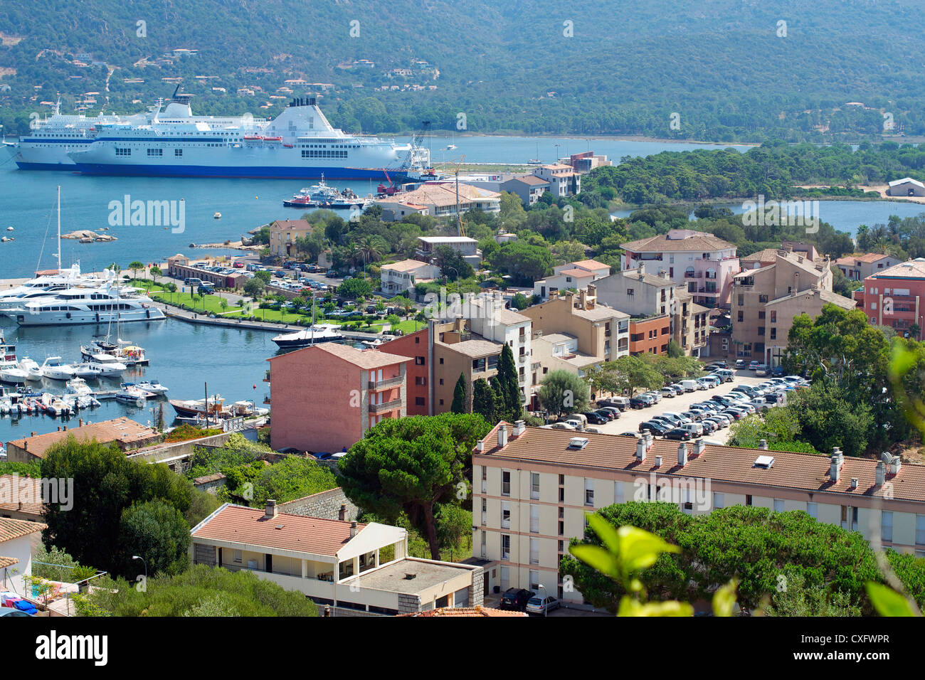 Harbor of Porto Vecchio, Corsica,France.View from old town. Stock Photo