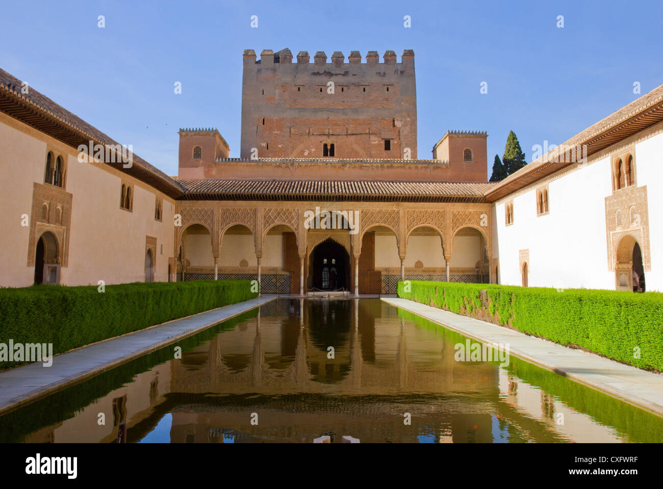 Patio de los Arrayanes (Court of the Myrtles) in La Alhambra, Granada, Spain Stock Photo