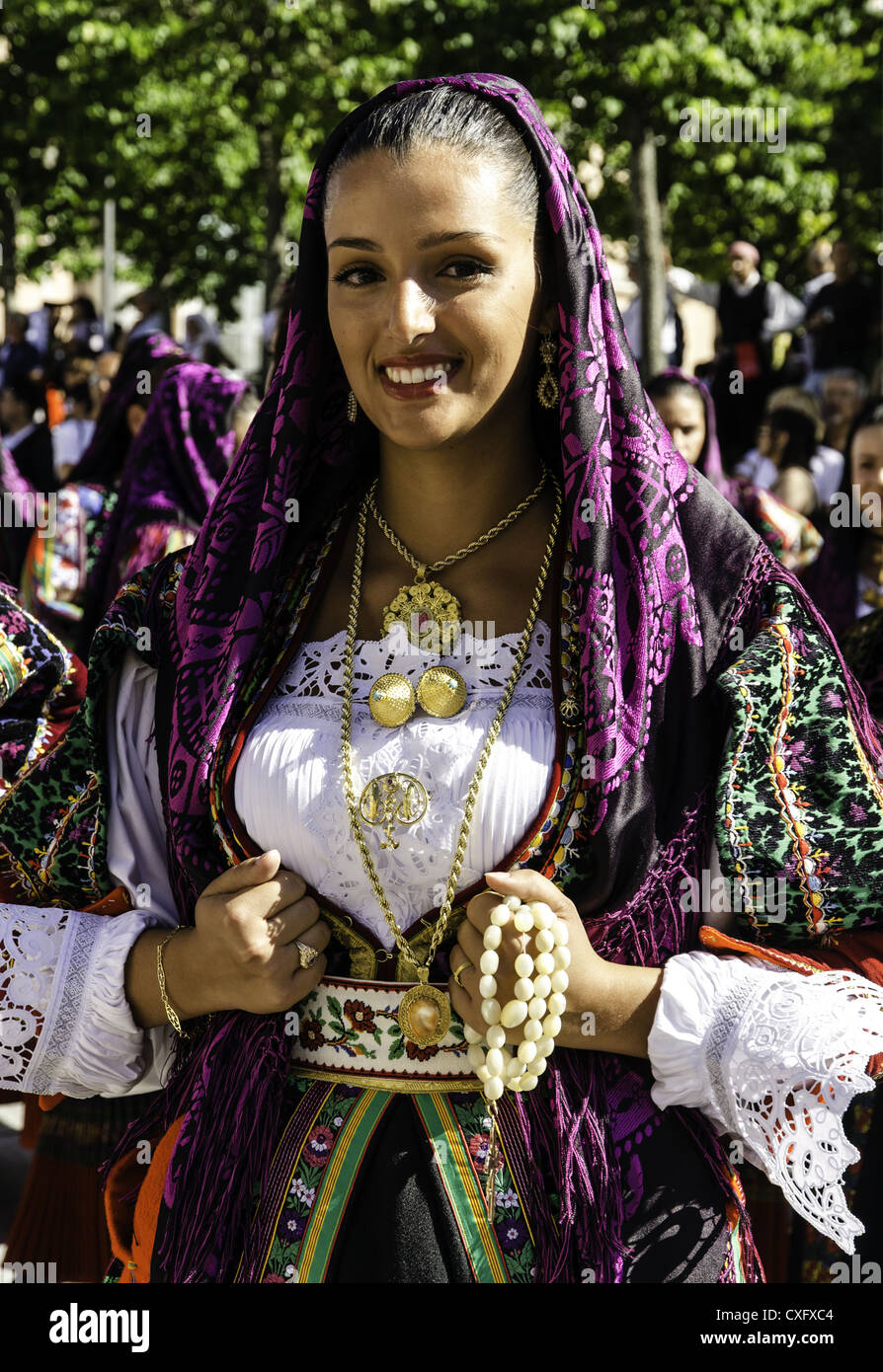 Woman wearing a traditional Sardinian costume at the religious feast Sagra  del Redentore Nuoro Sardinia Italy Stock Photo - Alamy