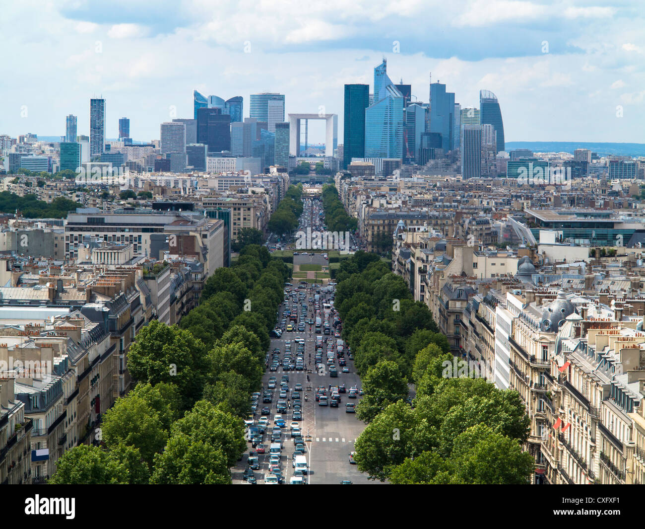 The Paris Business District and the Champs Elysees from the Arc de Triomphe Stock Photo