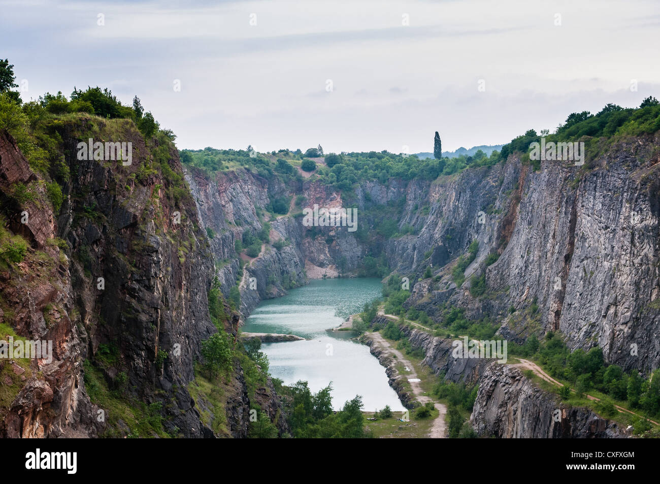 Velká Amerika (Big America, Czech Grand Canyon) a partly flooded, abandoned limestone quarry near Mořina village Stock Photo