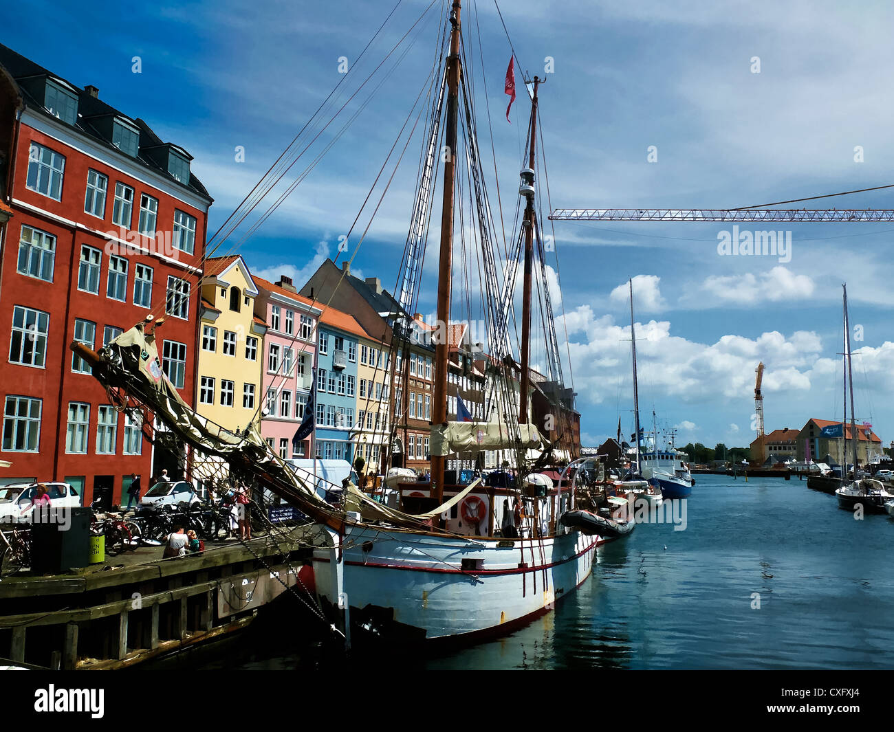 Nyhavn New Harbor Copenhagen, Denmark, boats ships buildings Stock Photo