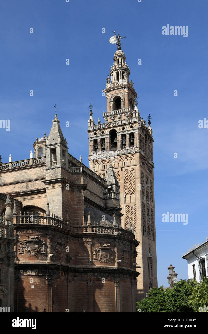Seville Cathedral the Giralda Tower belltower bell bells campanile Stock Photo