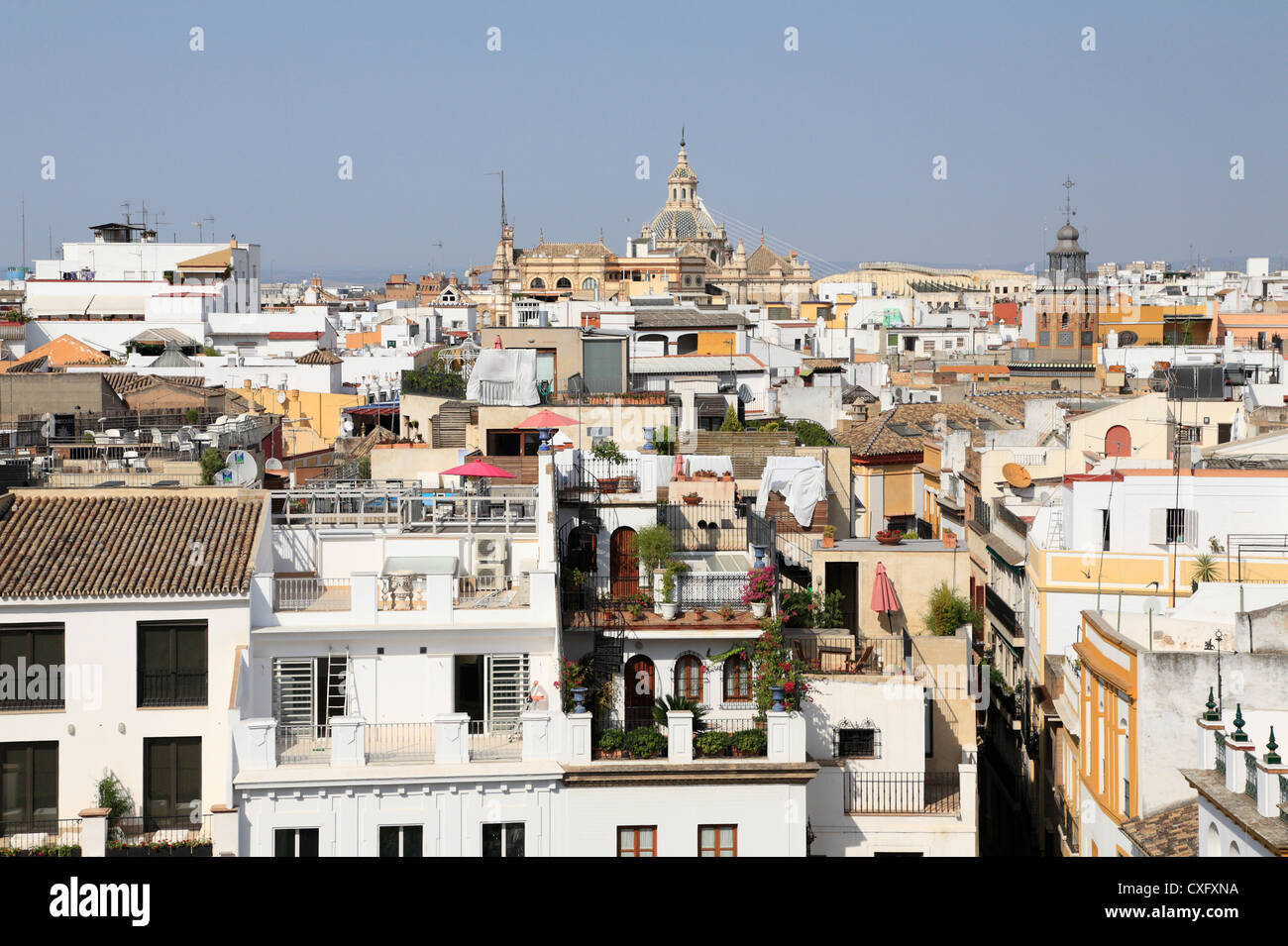 Aerial view of the rooftops of Seville Spain from the Giralda Tower Stock Photo