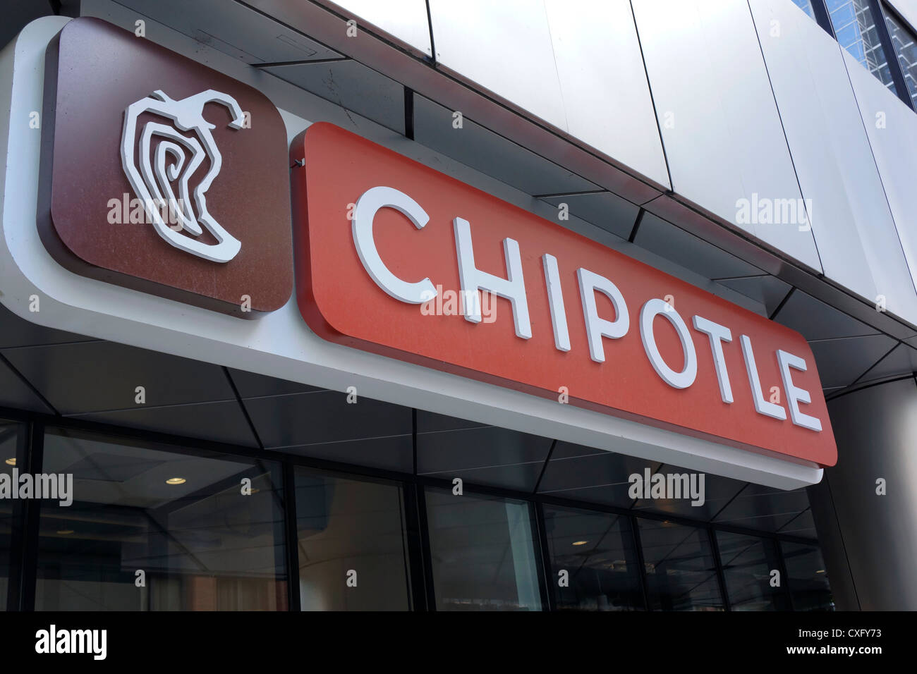 Chipotle sign outside restaurant, Toronto, Canada Stock Photo