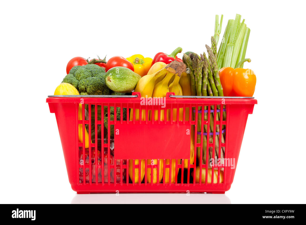 Red grocery basket with fresh vegetables Stock Photo Alamy