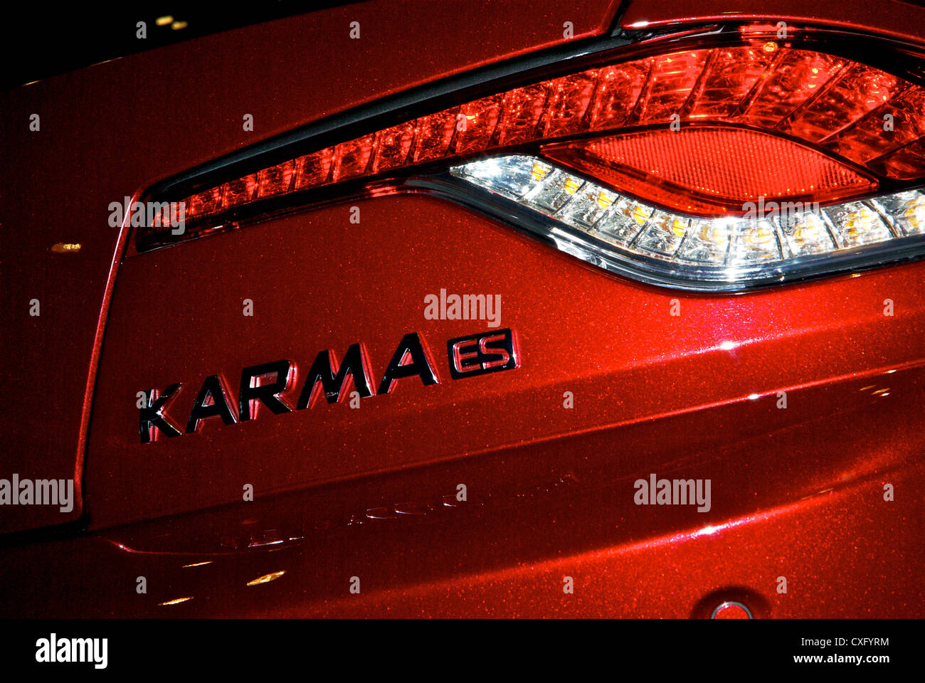 Rear tail light assembly Fisker Automotive Karma ES hybrid electric automobile Stock Photo