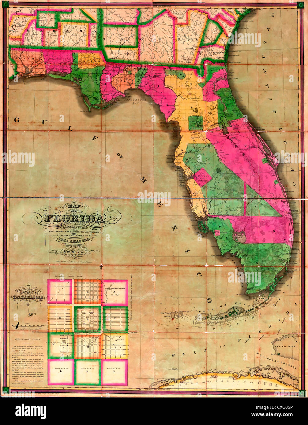Map of Florida : constructed principally from authentic documents in the land office at Tallahassee - 1829 Stock Photo