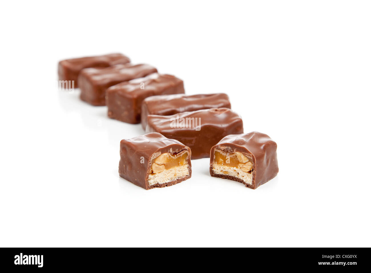 Row of chocolate candy bars Stock Photo
