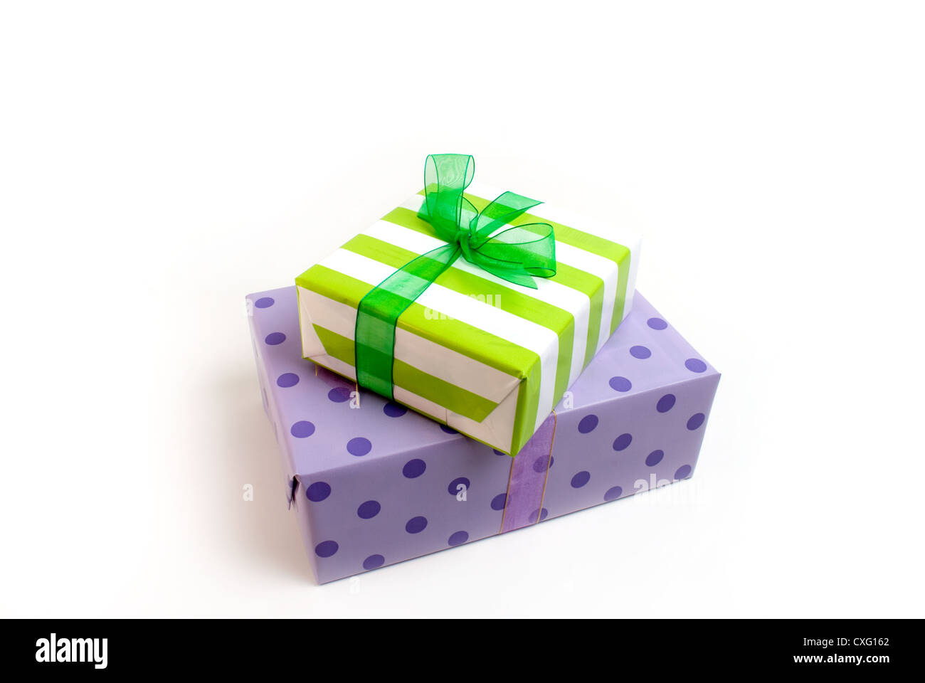 Pile of presents on white background, gift giving. Stock Photo