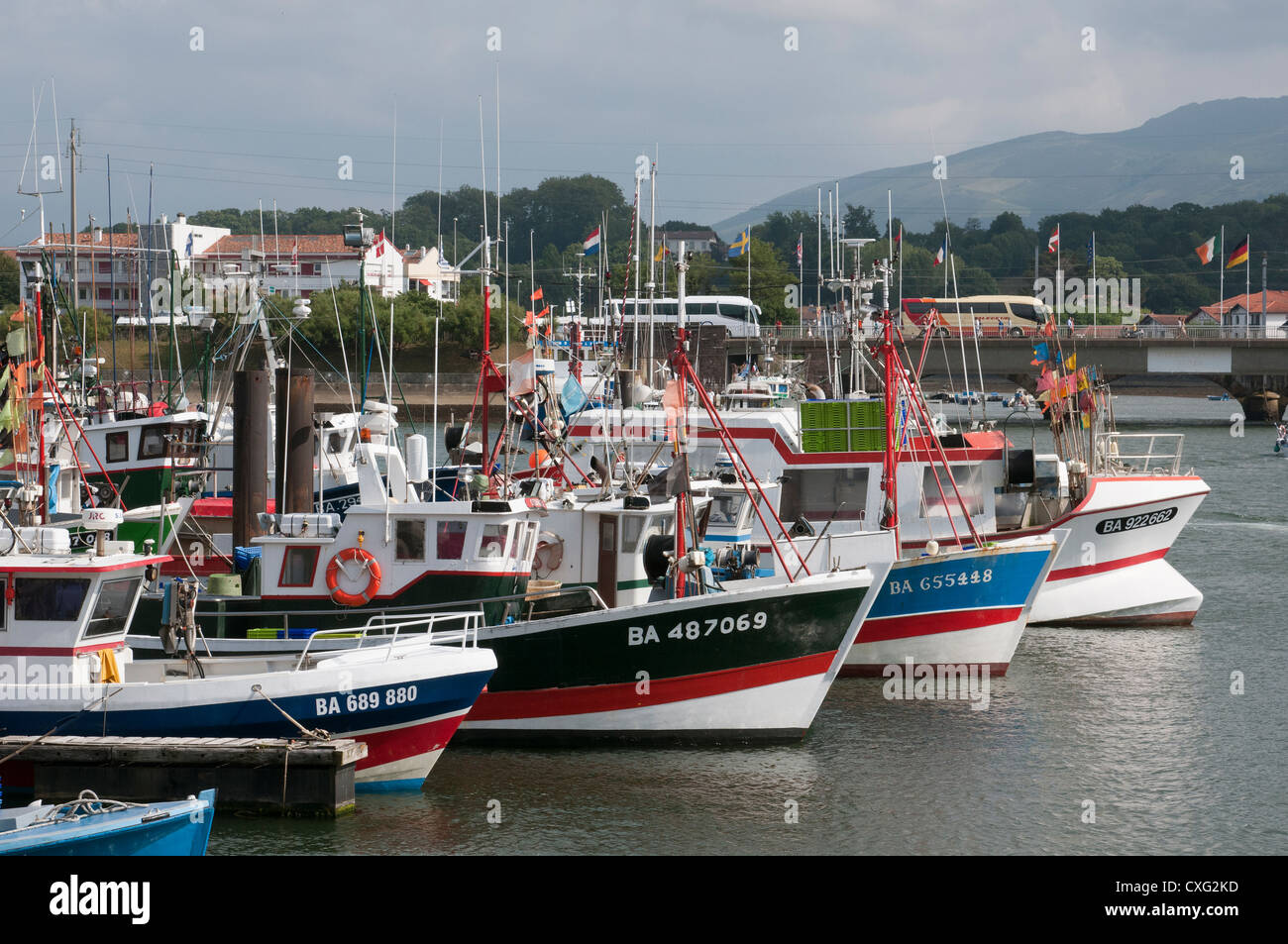 Commercial fishing boats at St Jean de Luz southwest France Stock Photo