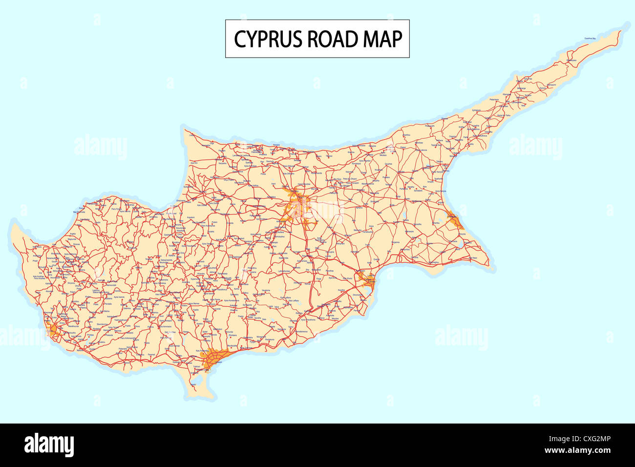 Detailed road map of Cyprus Island with Cities and settlements Stock Photo Alamy