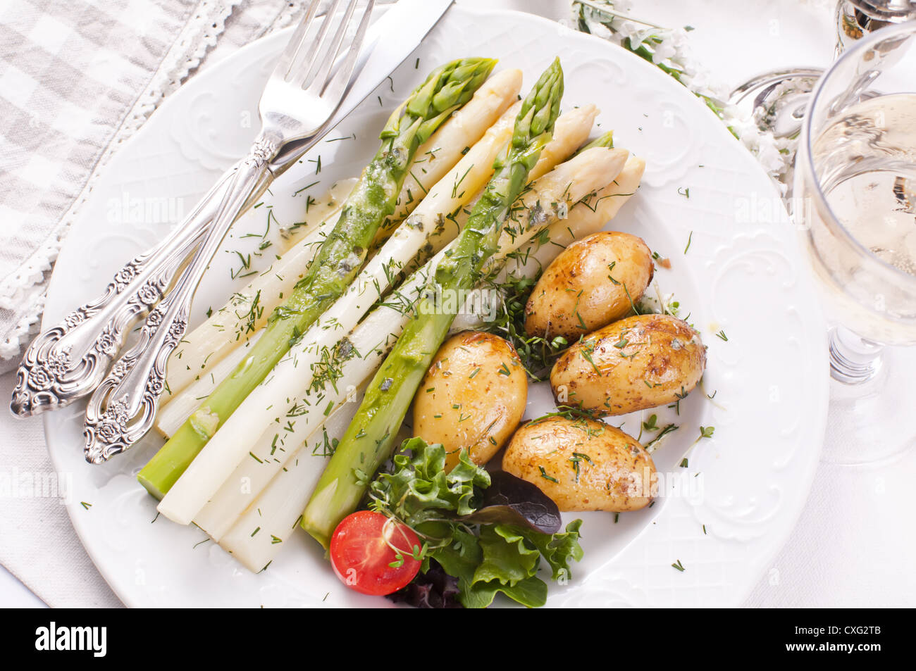 Asparagus with jacked potato Stock Photo Alamy