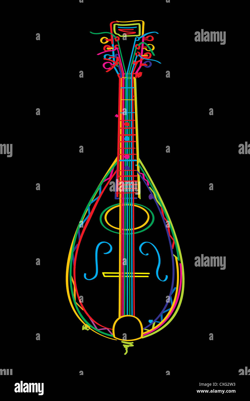 Stylized mandolin in colors over black background Stock Photo Alamy
