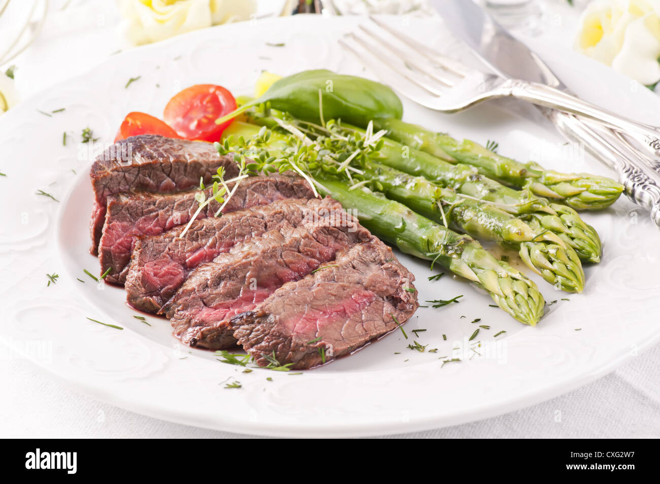 Steak medium with Asparagus Stock Photo