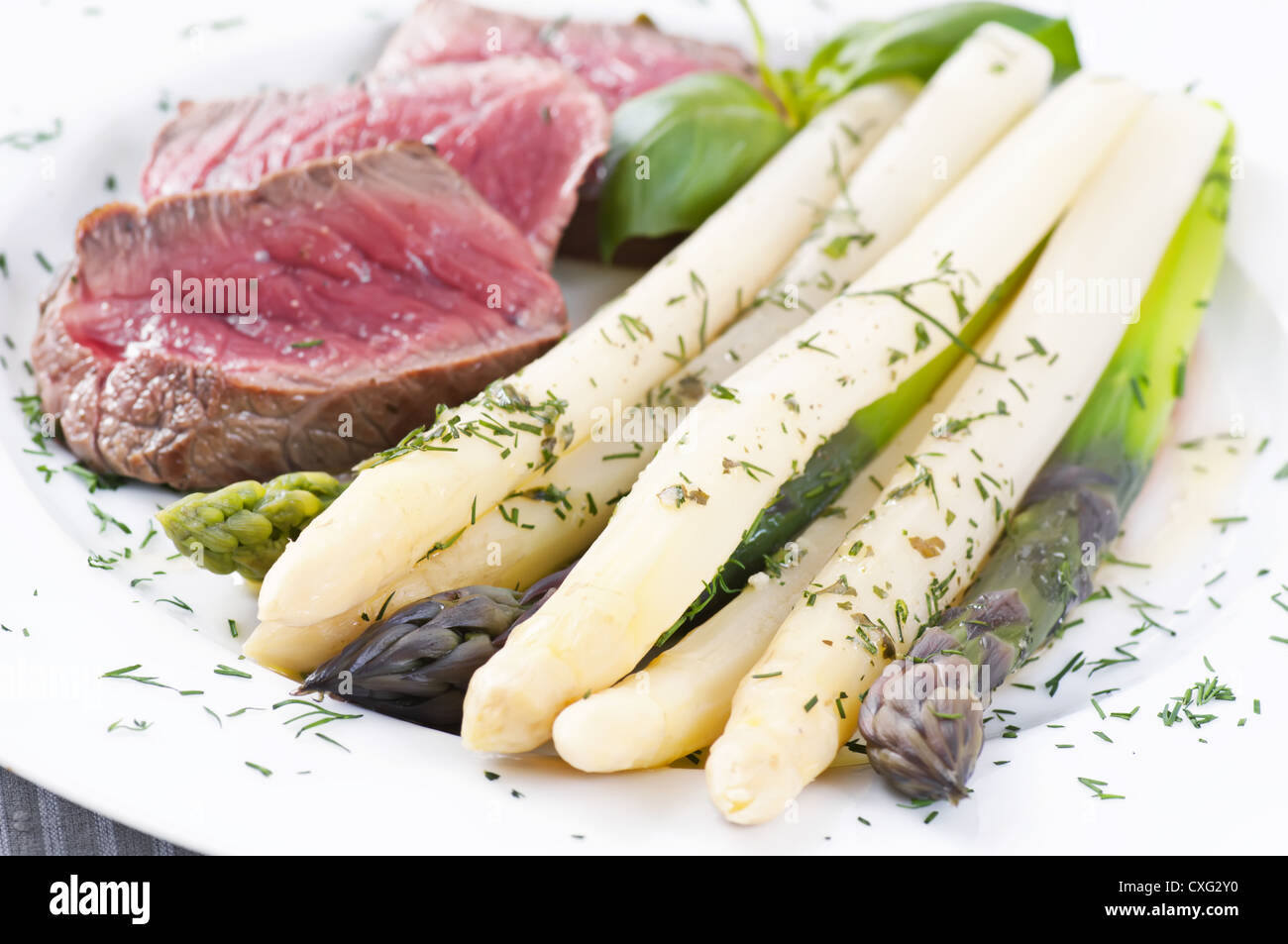 Asparagus with fillet mignon Stock Photo