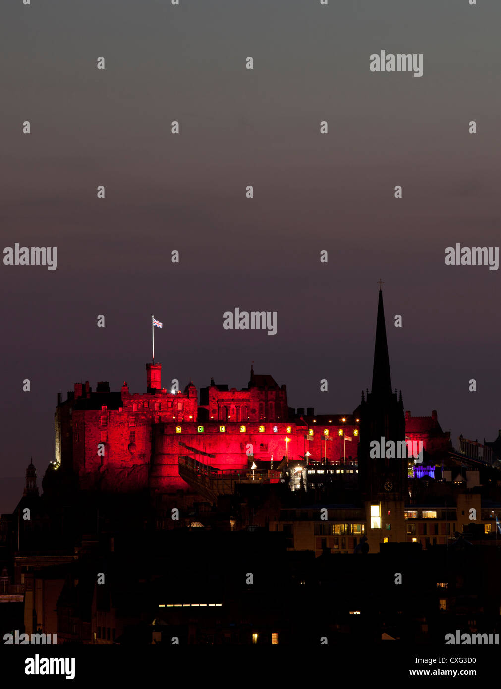 Edinburgh Castle floodlit Scotland UK Stock Photo