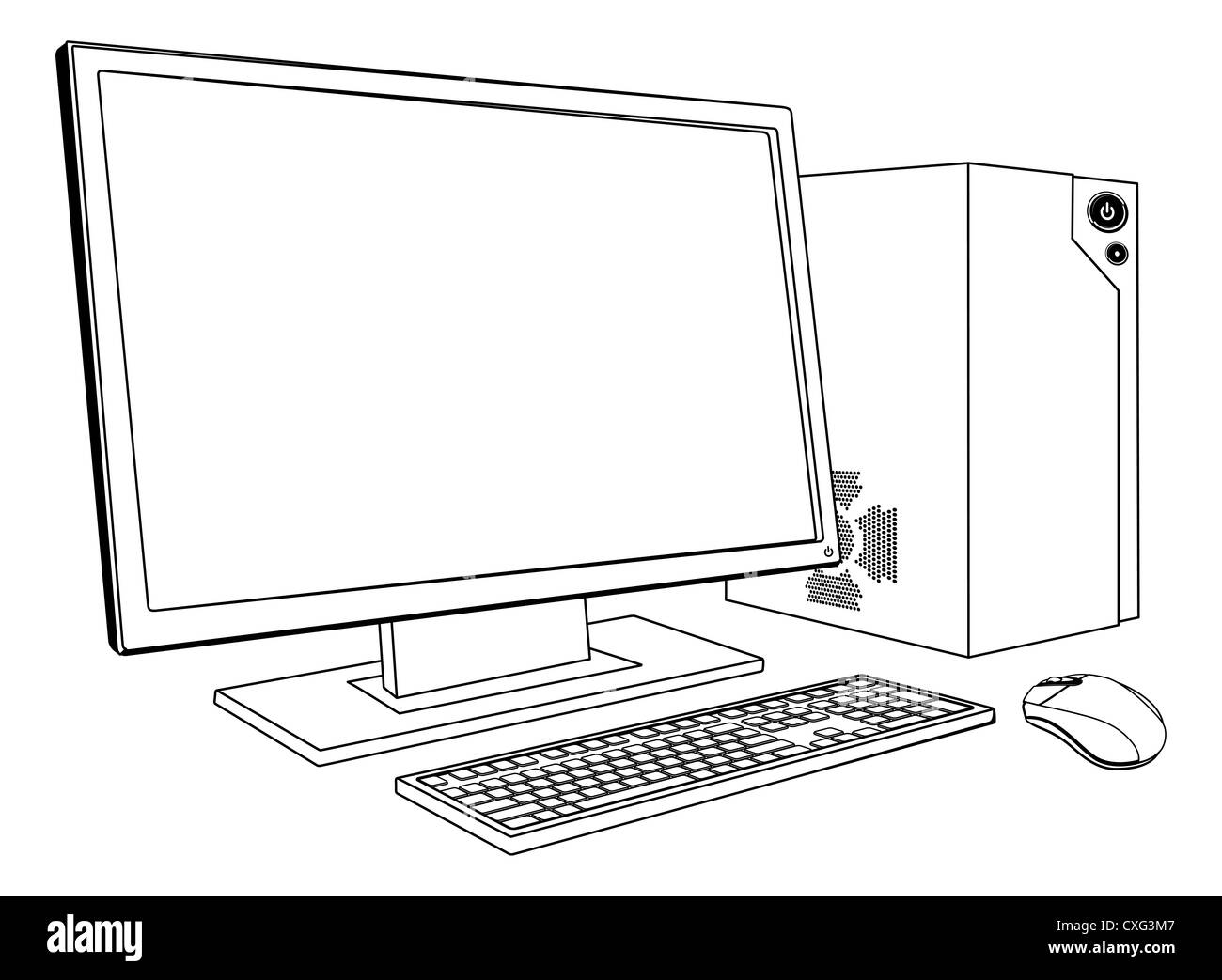 Black White Drawing Monitor Keyboard Black And White Stock Photos