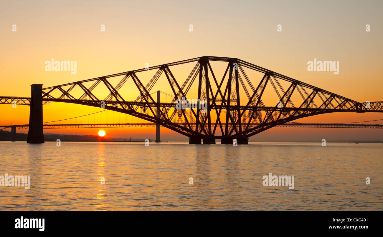 Forth Rail Bridge at sunset, Edinburgh, Scotland, UK Stock Photo