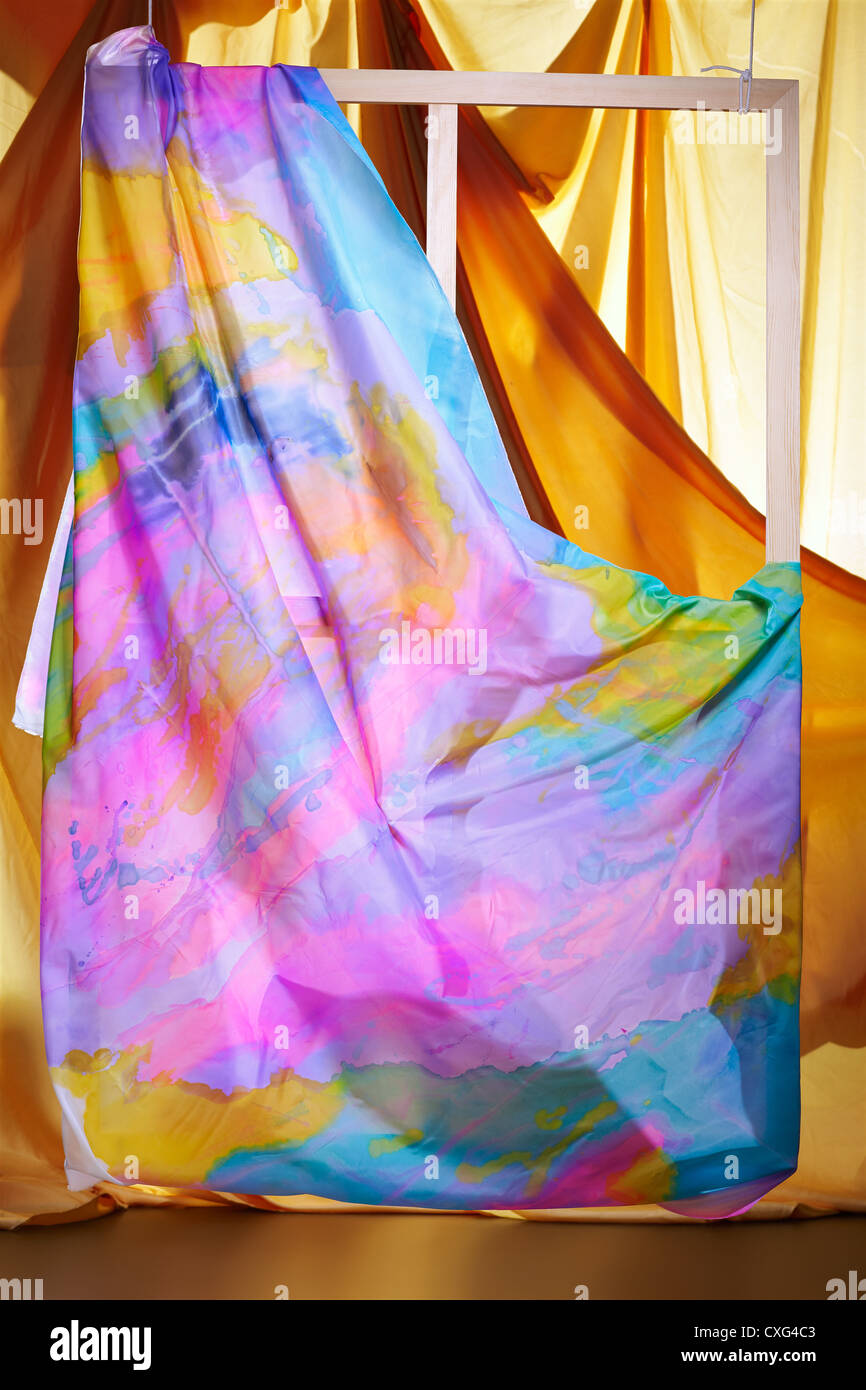 silk on wooden easel Stock Photo Alamy