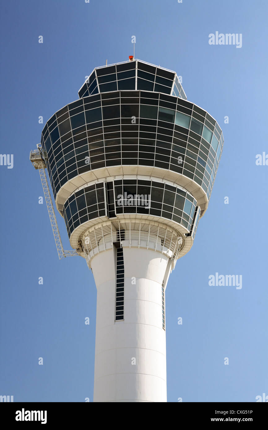 Muenchen, detailed view of the tower at the airport, Franz Josef Strauss Stock Photo